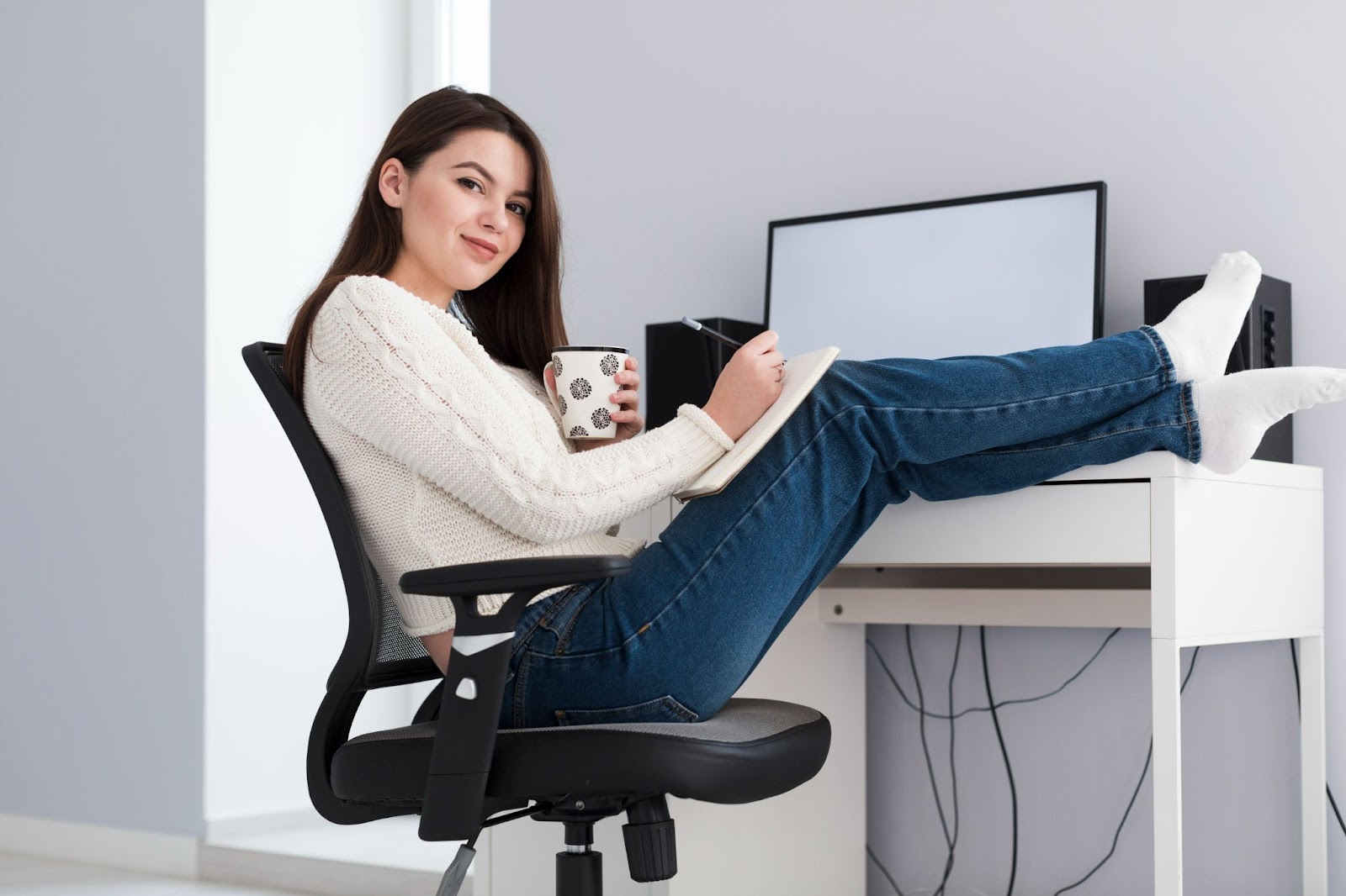 Leg stretches while sitting at desk