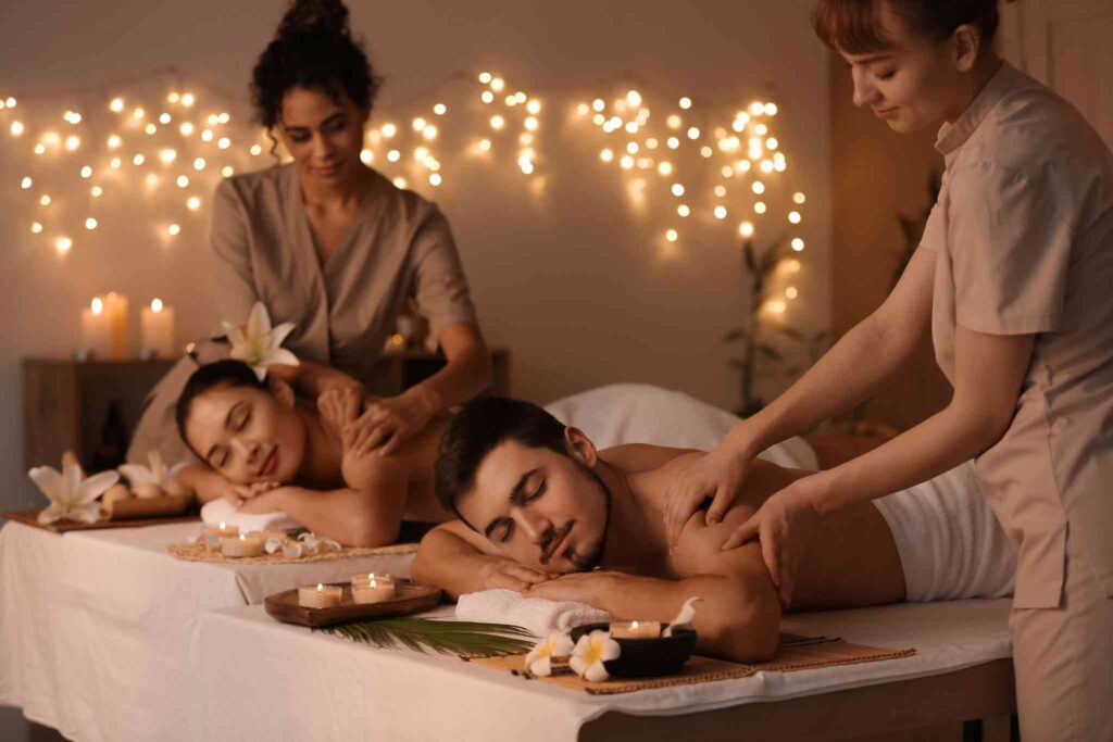 A man and woman enjoying body massage